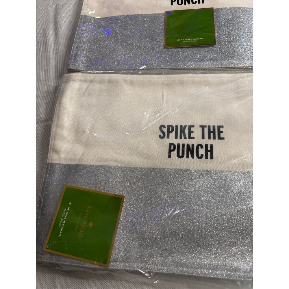 Kate Spade Placemats Spike the Punch Silver Glitter Set of 7 Holiday Placemats - Picture 2 of 5